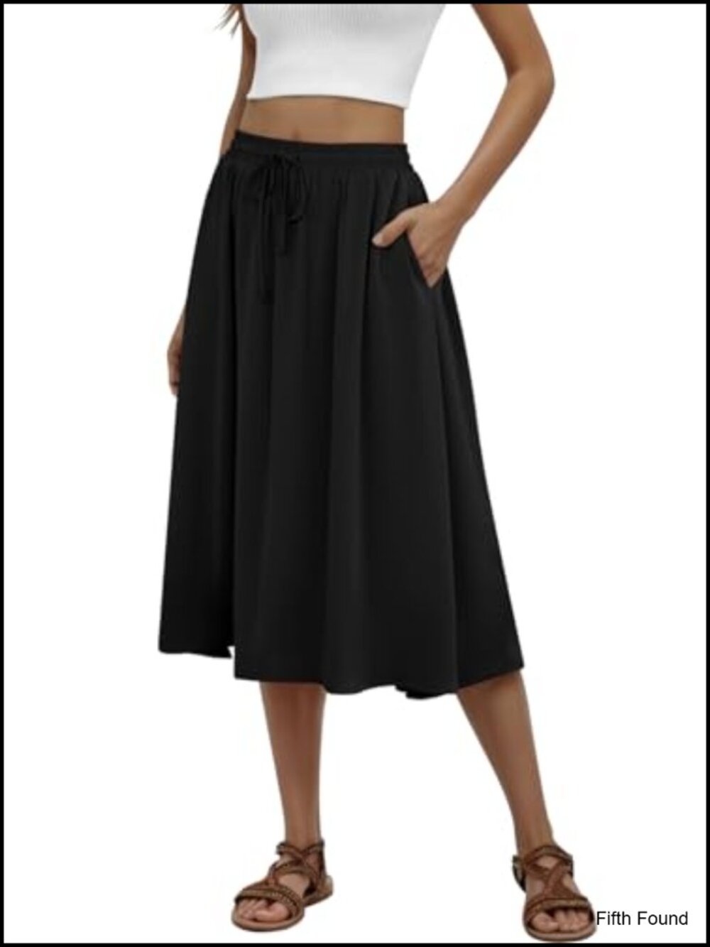 Women's Midi Skirt Pleated Flowy A-Line with Pockets Summer Beach Casual
